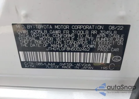 2022 Lexus Ls 500H from USA, damaged, VIN JTHGYLGF8N5002462